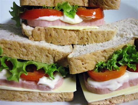 Spam Sandwich {Spam Lite/French Baker's Giant Whole Wheat bread} #tomato #lettuce #cheese ...