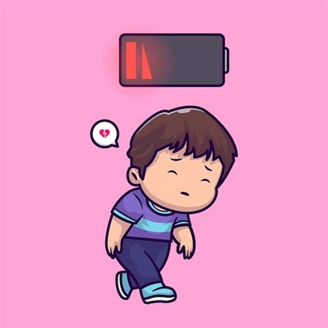 Free Vector | Cute Boy Tired Exhausted Cartoon Vector Icon Illustration People Holiday Icon ...