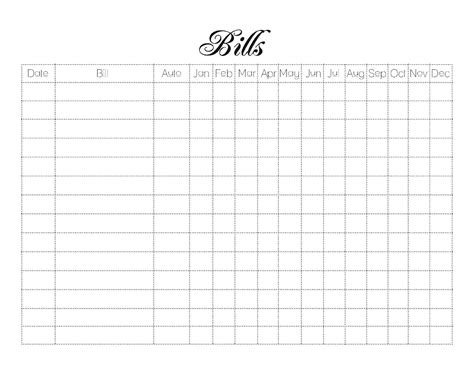 Simple Printable Monthly Bill Organizer Spreadsheet