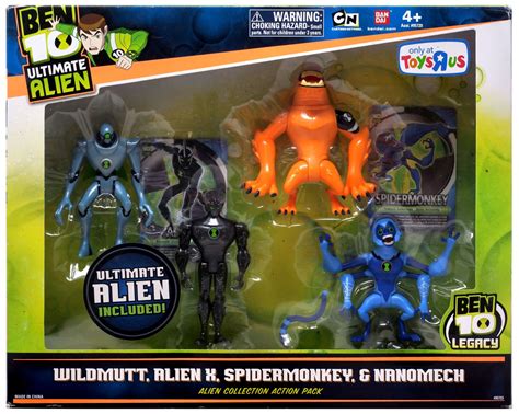 Ben 10 Ultimate Alien Wildmutt, Alien X, Spidermonkey Nanomech Exclusive 4 Action Figure 4-Pack ...