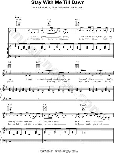 Judie Tzuke "Stay With Me Till Dawn" Sheet Music in D Minor - Download ...