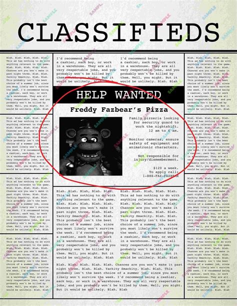 FNAF Newspaper Clippings / Classified - Etsy