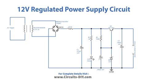 12 Volt Regulated Power Supply Circuit using Zener Diode