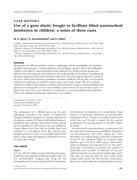 (PDF) Use of a gum elastic bougie to facilitate blind nasotracheal ...