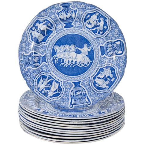 Antique Blue and White Dishes "Greekware" at 1stDibs