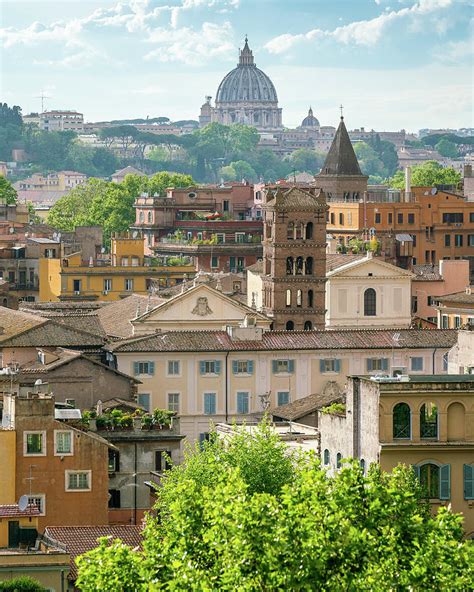 Panoramic view from the Orange Garden on the aventine hill in Rome, Italy. Photograph by Stefano ...