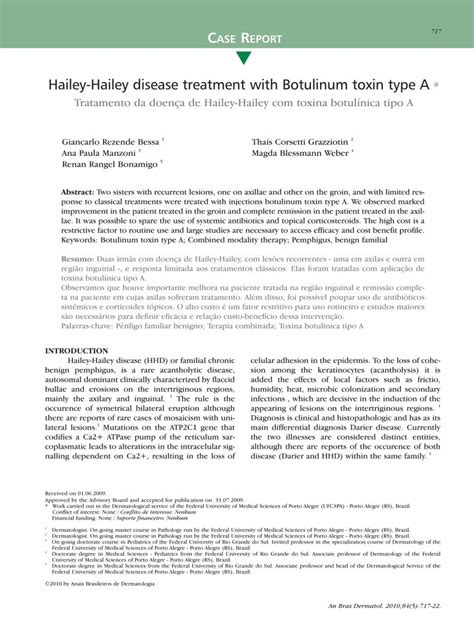 (PDF) Hailey-Hailey disease treatment with Botulinum toxin type A ...