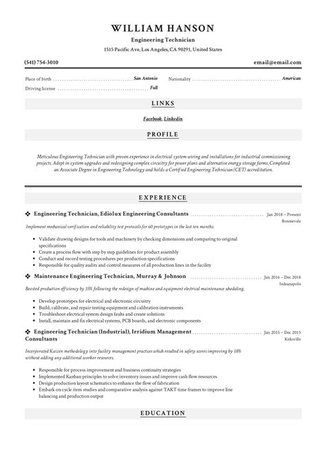 Engineering Technician Resume & Writing Guide +12 Templates | 2019