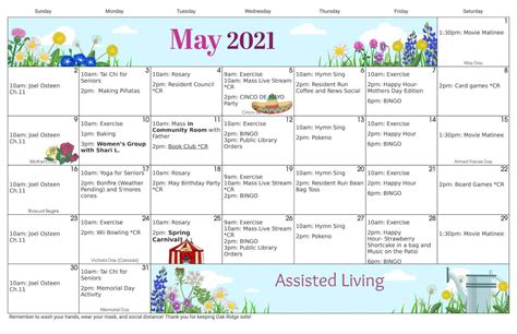 Activity Calendar - Oak Ridge Assisted Living + Memory Care