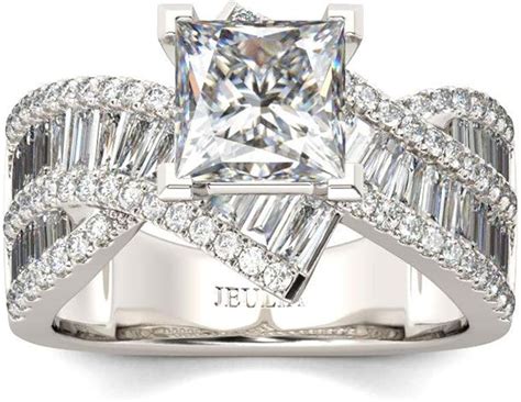 Amazon.com: Jeulia 2 Carat Princess Cut Engagement Rings Women Sterling Silver White Diamond ...