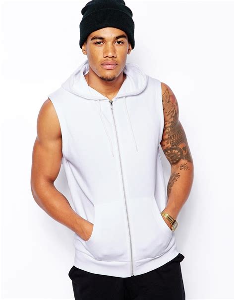 ASOS Sleeveless Zip Up Hoodie in White for Men | Lyst