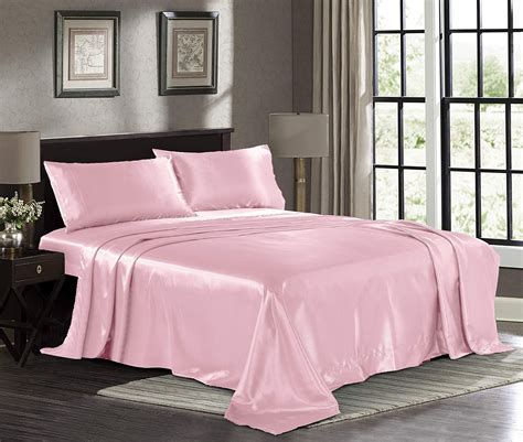 Satin Sheets Full [4-Piece, Pink] Hotel Luxury Silky Bed Sheets - Extra ...