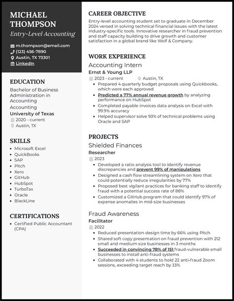 resume entry level summary examples