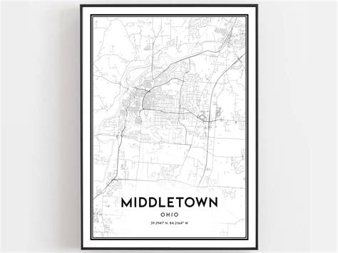 Middletown Map Print Middletown Map Poster Wall Art Oh City | Etsy