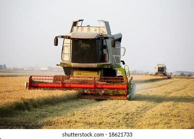 Modern Combine Harvester Rice Field During Stock Photo 18621733 ...