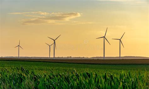 Wind Turbines or Windmills at a Field - Sunset Scene Stock Image ...