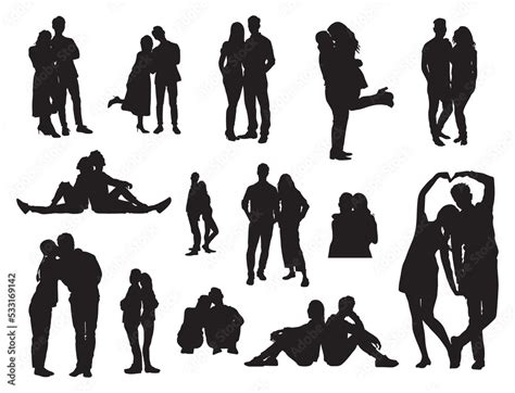 Couple silhouette set, Romantic couple silhouettes Stock Vector | Adobe ...