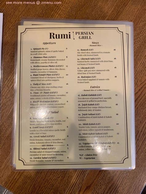 Menu at Rumi Persian Grill restaurant, Pinecrest