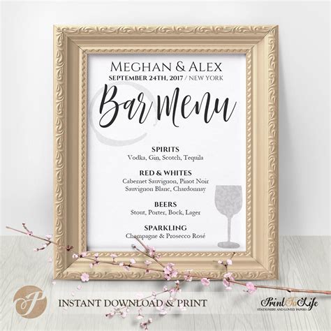 Bar Menu Wedding Template