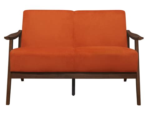 Carlson Orange Velvet Fabric Loveseat with Sloped Arms – Aetna Stores
