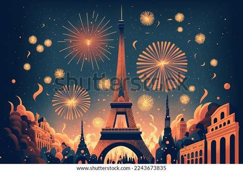 Illustration New Years Fireworks Celebrations Paris Stock Vector ...