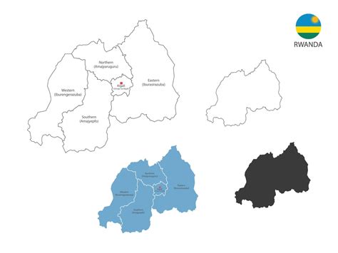 4 style of Rwanda map vector illustration have all province and mark ...