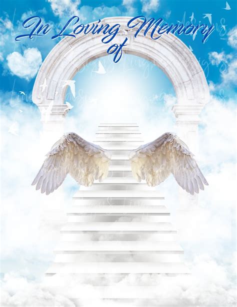 Sky in Loving Memory of Angel Wings Memorial PNG Add Photo Rest in Peace Template for Funeral ...