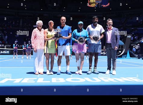 Melbourne, Australia. 27th Jan, 2023. Luisa Stefani and Rafael Matos of Brazil and Sania Mirza ...