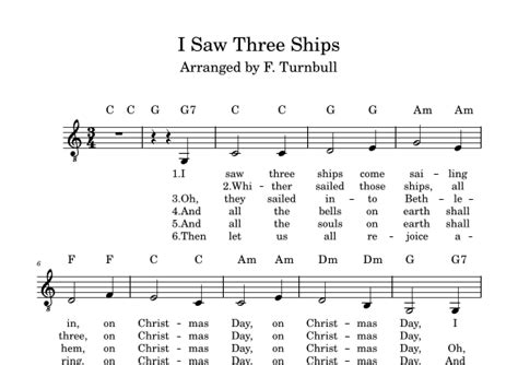 I Saw Three Ships (arr. F. Turnbull) by Traditional Sheet Music for Piano, Vocal & Guitar Chords ...