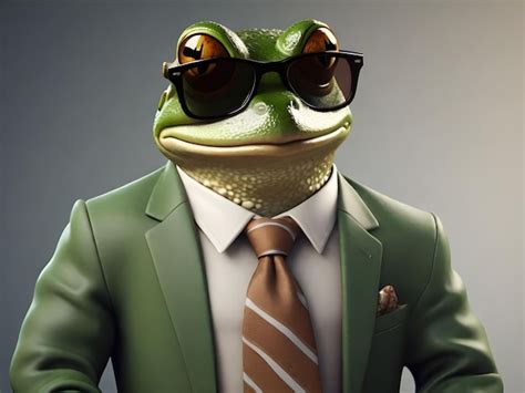 Premium AI Image | Mr Frog wearing sunglasses and dressed in shirt and tie smiling meme