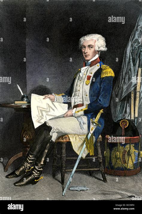 Marquis de Lafayette in uniform during the American Revolution. Hand-colored steel engraving ...