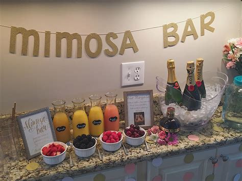 Mimosa bar, pop the bubbly she's getting a hubby. | Mimosa bar bridal shower, Bridal shower ...