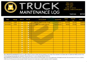 [Free] Truck Maintenance Log Excel Template
