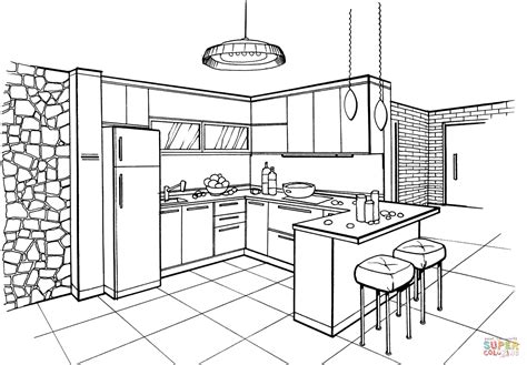 Kitchen in Minimalist Style coloring page | Free Printable Coloring Pages