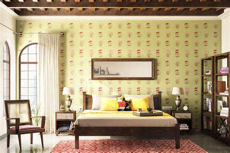 Yellow And Pink Floral Wallpaper Design For Bedrooms | Livspace