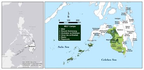 Map showing the locations of the six major MILF camps (Source:... | Download Scientific Diagram