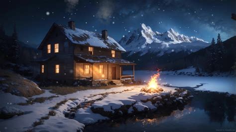 Camping House Winter Live Wallpaper - MoeWalls