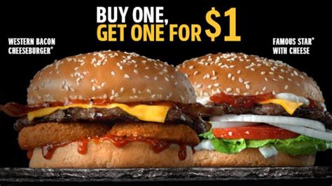 Buy One, Get One Famous Star With Cheese Or Western Bacon Cheeseburger ...