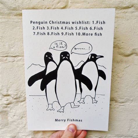 'Penguin Christmas Wish List' Joke Christmas Card Christmas Card Size, Christmas Penguin ...