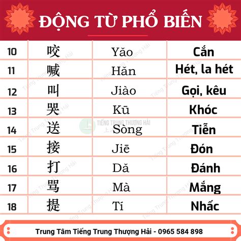 Động từ phổ biến trong tiếng trung - tiengtrungthuonghai.vn