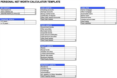 Free Personal Net Worth Calculator Template Google Sheets - SheetsIQ