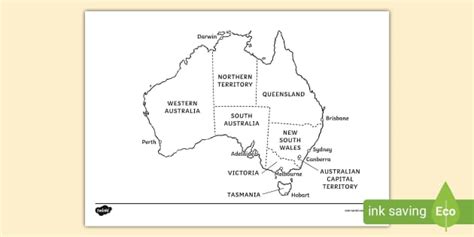 Australia Map of Territories Colouring Sheet - Twinkl