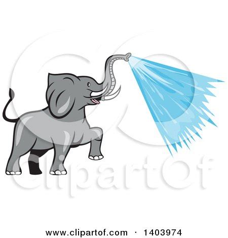 Cartoon Elephant Spraying Water from His Trunk Posters, Art Prints by ...