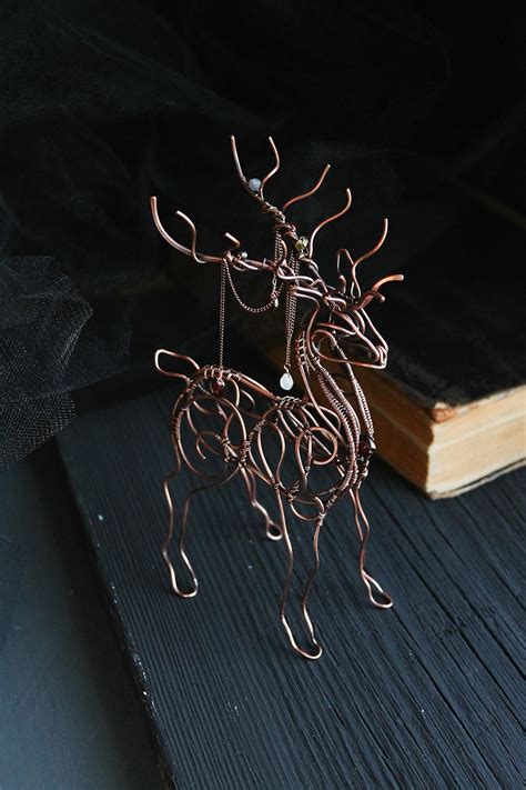 Deer copper art figurine Metal sculpture Wire wrapped | Etsy