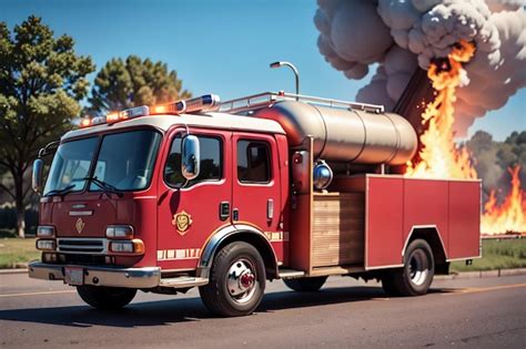 Premium Photo | Red Fire Truck Fire Prevention Control Disaster Special Vehicle Wallpaper ...