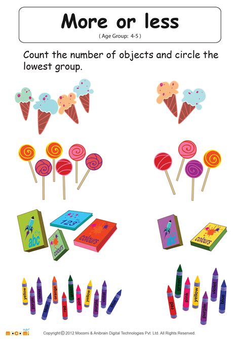 More or Less Worksheet - Math for Kids | Mocomi