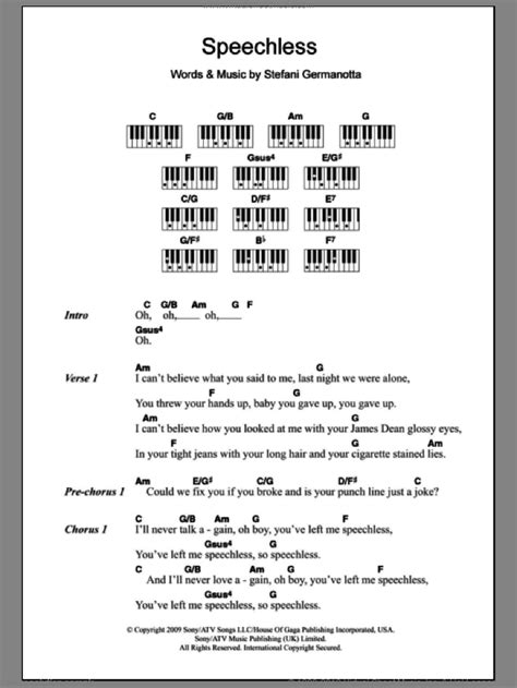 Speechless sheet music (intermediate) for piano solo (chords, lyrics, melody)