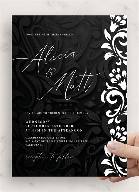 Download Printable Black and White Wedding Invitation PDF