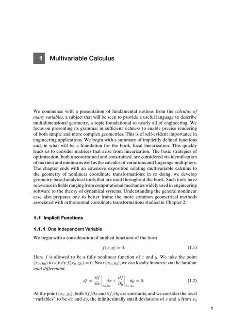 Multivariable Calculus (Chapter 1) - Mathematical Methods in Engineering