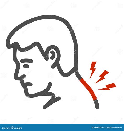 Neck Pain Line Icon, Body Pain Concept, Man Suffering From Neck Ache Sign On White Background ...